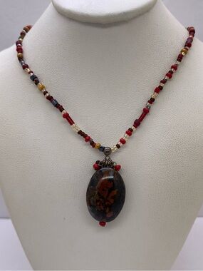 Kalan 925 Red Beaded Pendant Necklace with Earthy Stone Accent